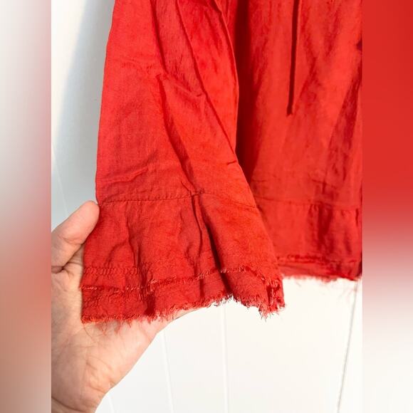 IRO Finley Red Ruffle Lace-up Blouse Boho - Picture 5 of 12